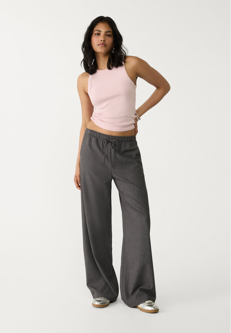 Stradivarius Pantaloni Lungi Eleganți Fluizi Gri Închis L