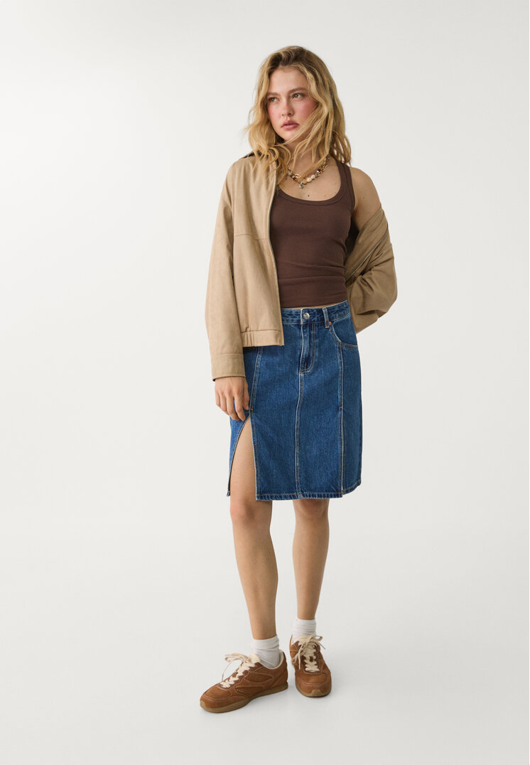 falda midi denim doble split