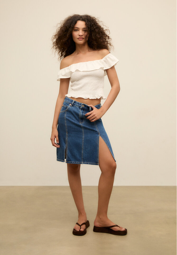 falda midi denim doble split