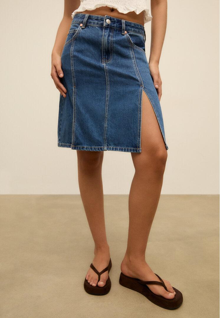 falda midi denim doble split