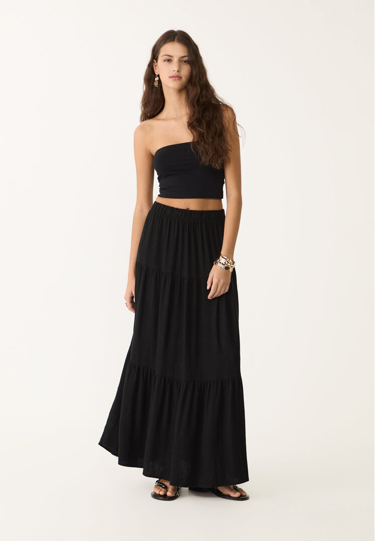 Stradivarius Fustă Midi Boho Negru Xl