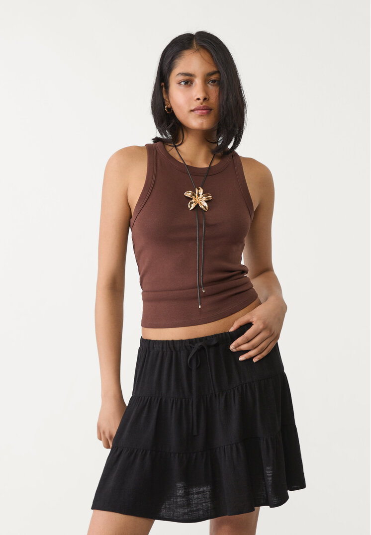 Stradivarius Fustă Mini Rustică Cu In Negru M