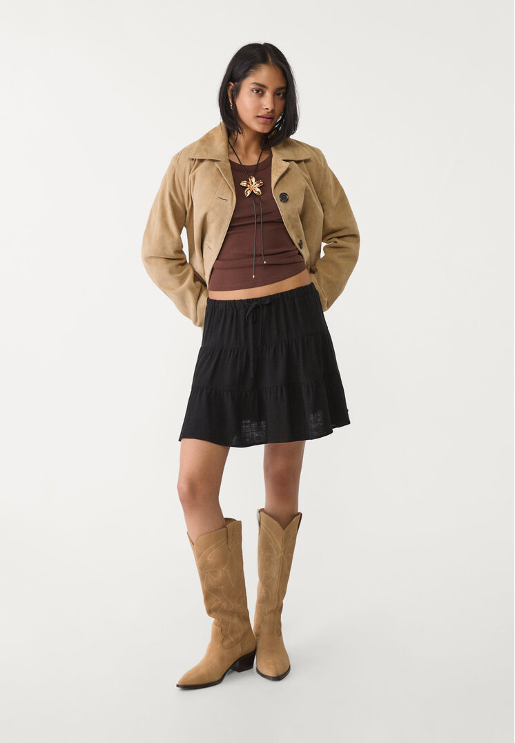 falda mini campesina con lino