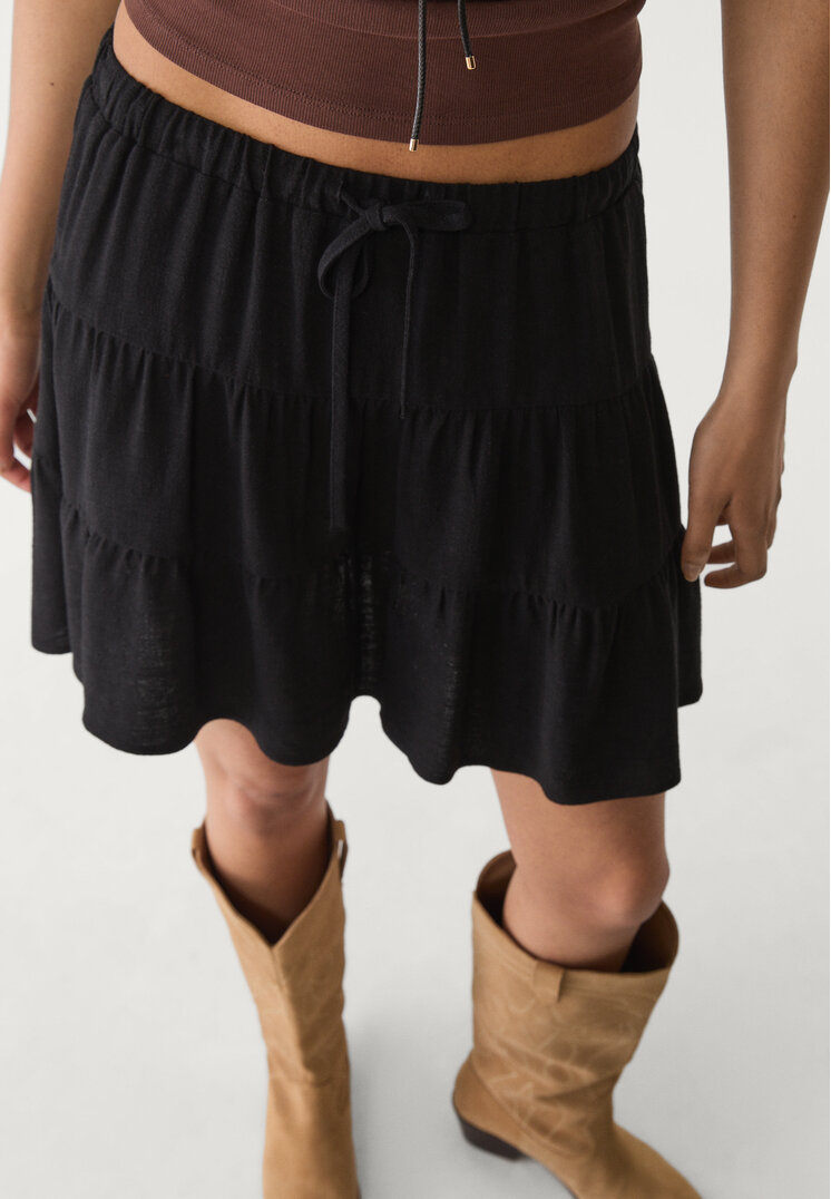 falda mini campesina con lino