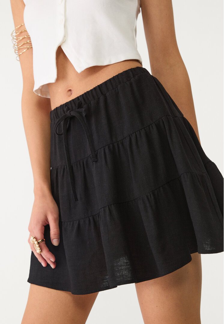 falda mini campesina con lino