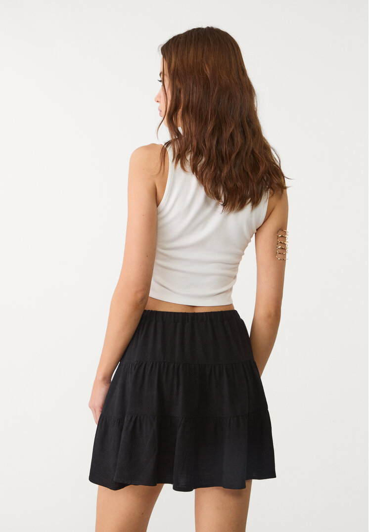 falda mini campesina con lino