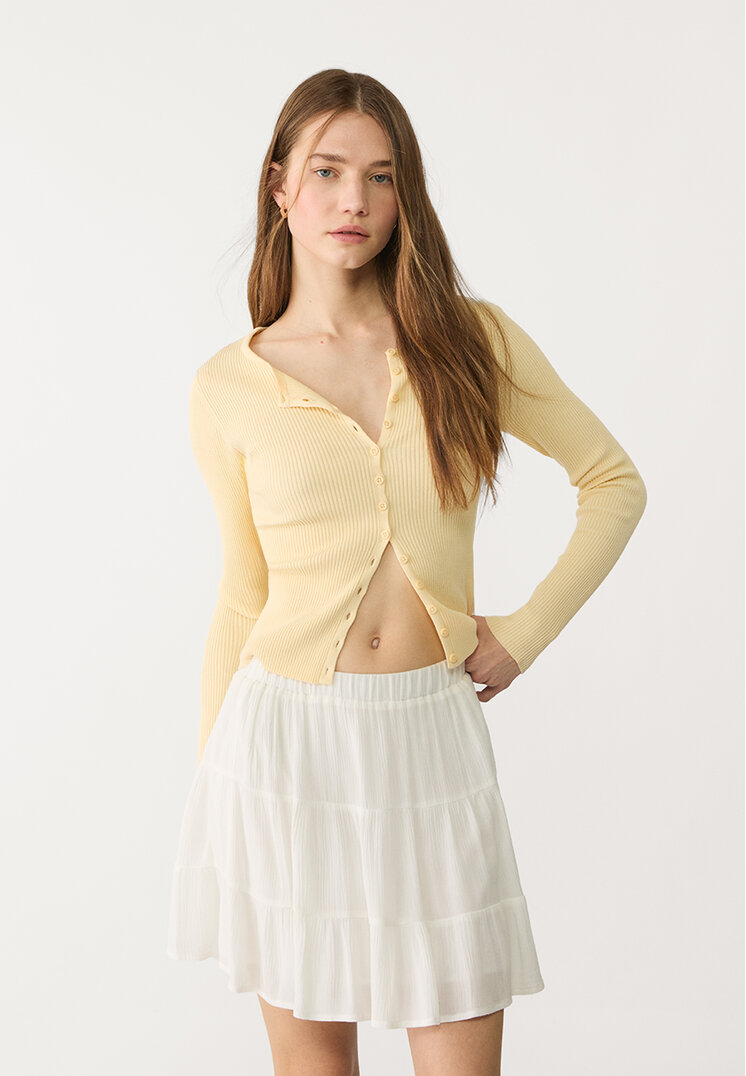 Stradivarius Fustă Mini Vaporoasă Cu In Alb M