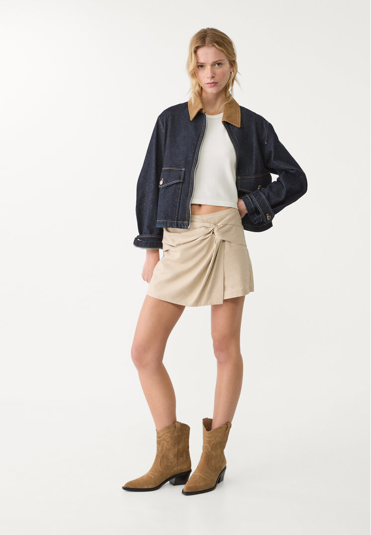 falda pantalon nudo lateral con lino