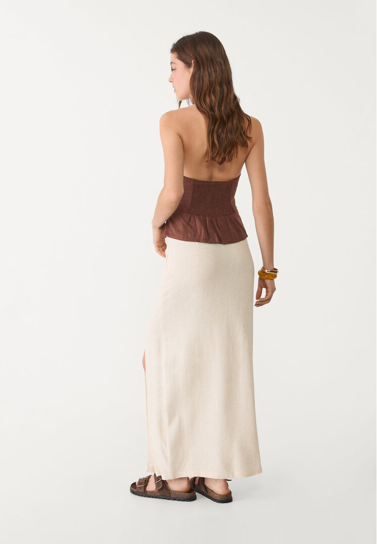 falda midi abertura lateral con lino