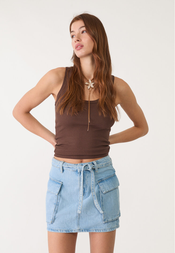 Stradivarius Fustă Mini Cargo Din Denim Denim Albastru 42