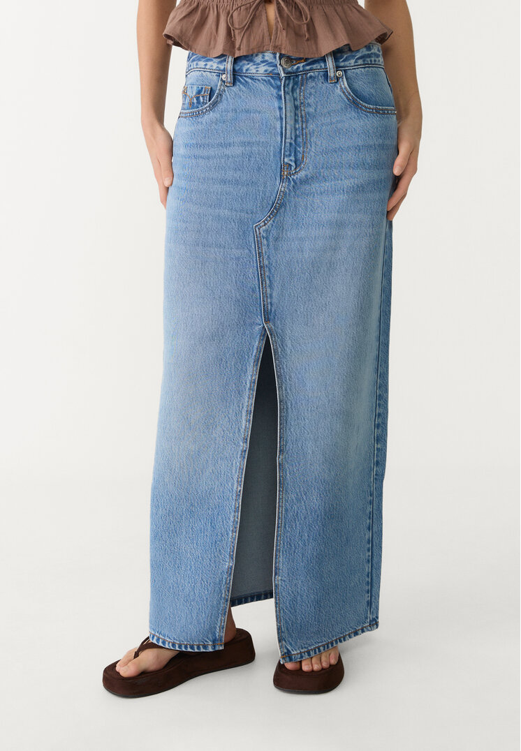 d70 falda midi fluida denim