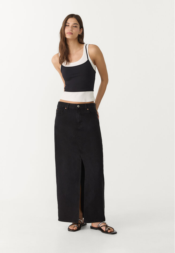 d70 falda midi fluida denim