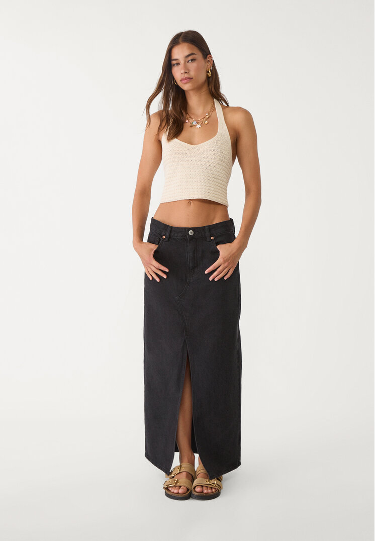 d70 falda midi fluida denim