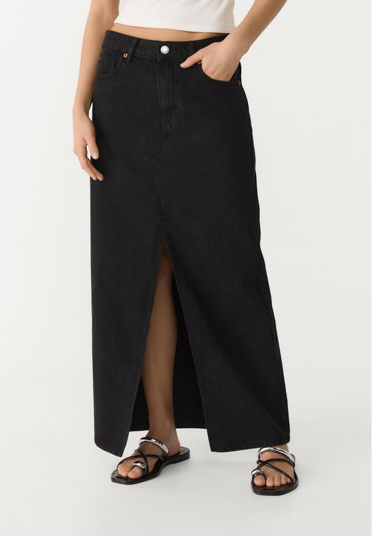 d70 falda midi fluida denim