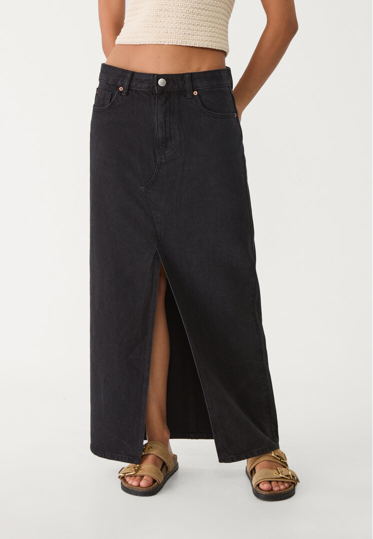 d70 falda midi fluida denim