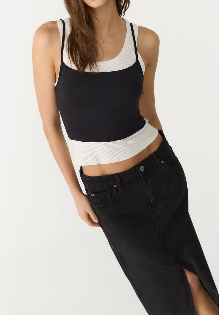 d70 falda midi fluida denim