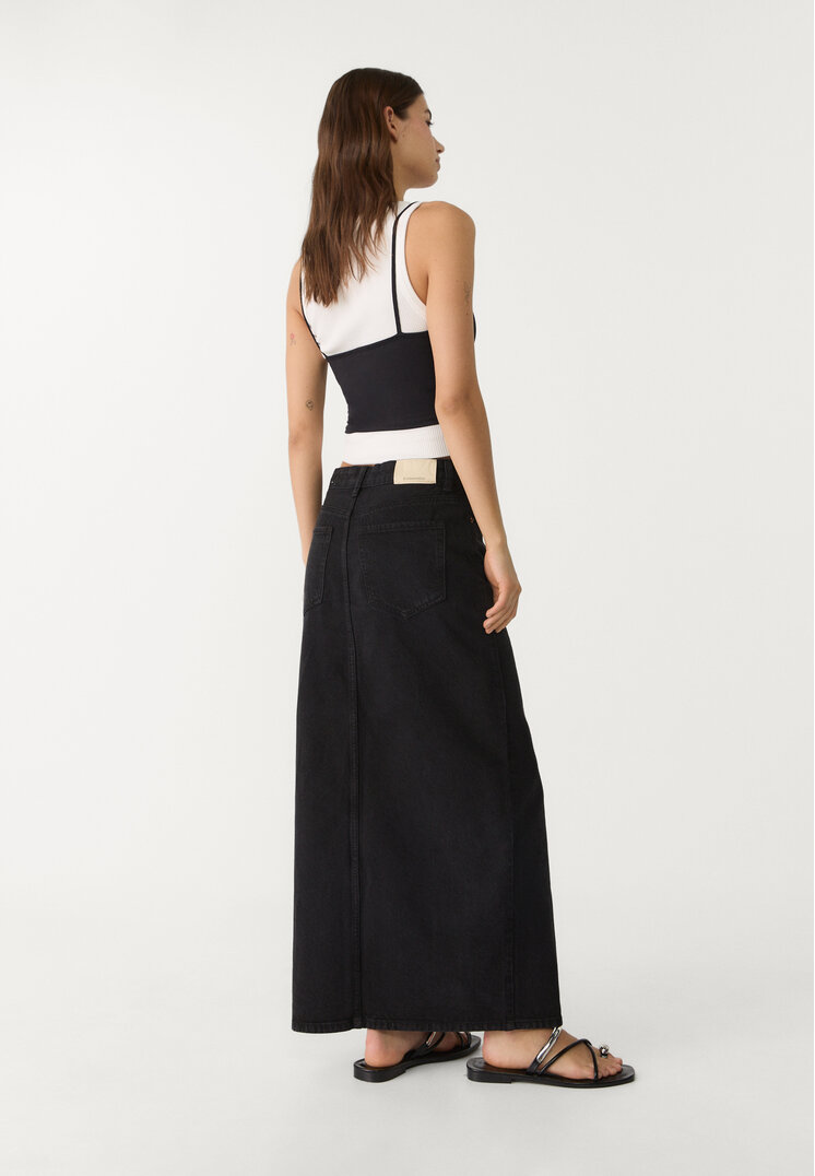 d70 falda midi fluida denim