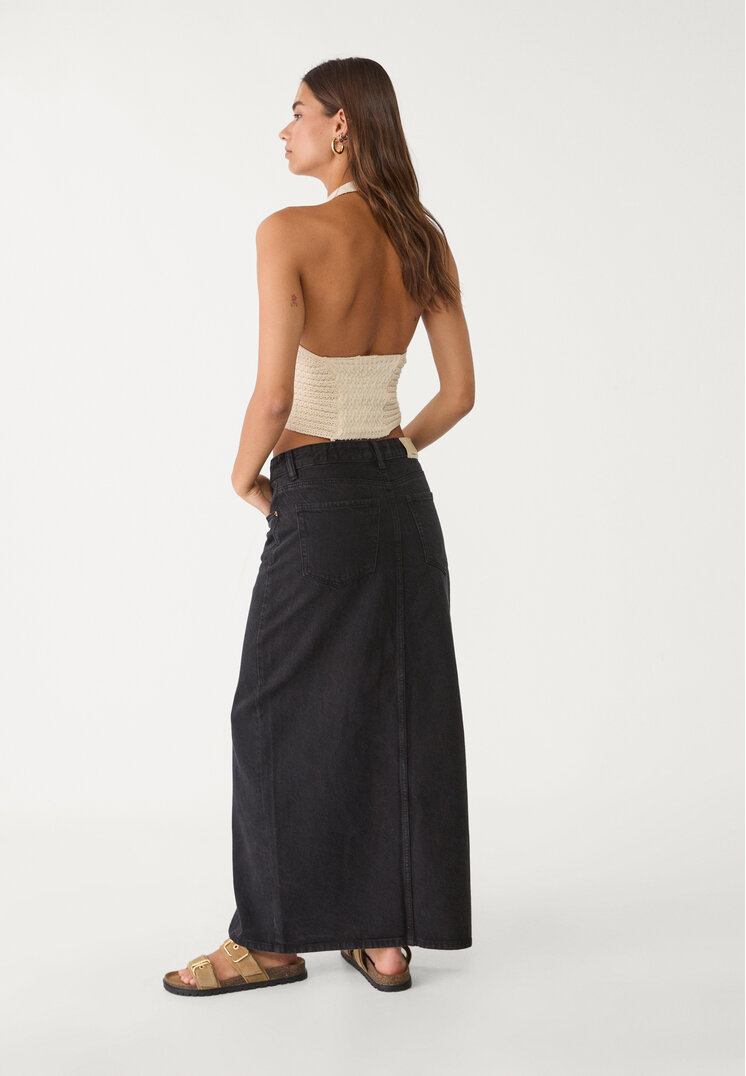 d70 falda midi fluida denim