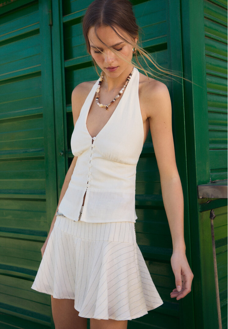 falda pantalon mini rayas con lino