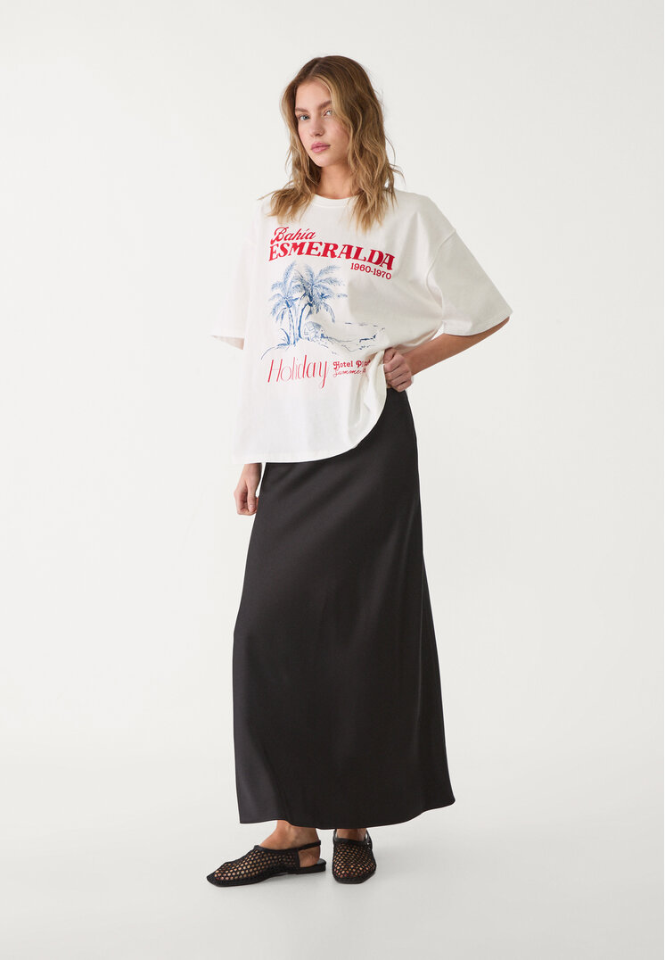 falda midi satinada