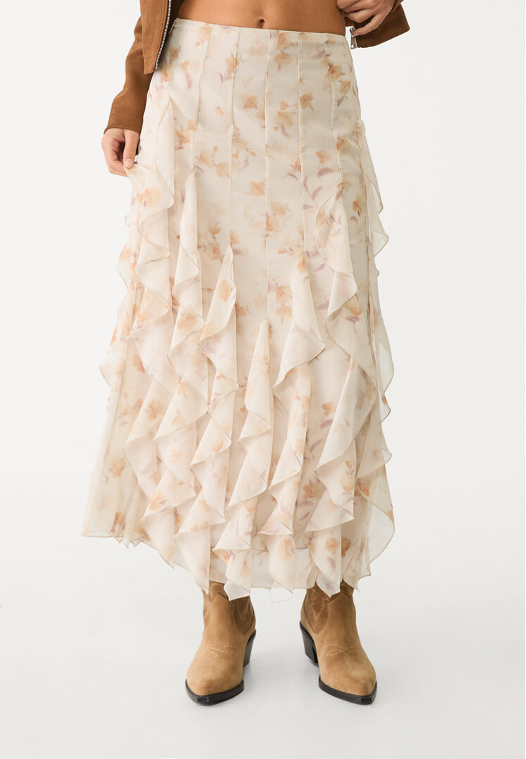 falda midi volantes estampado