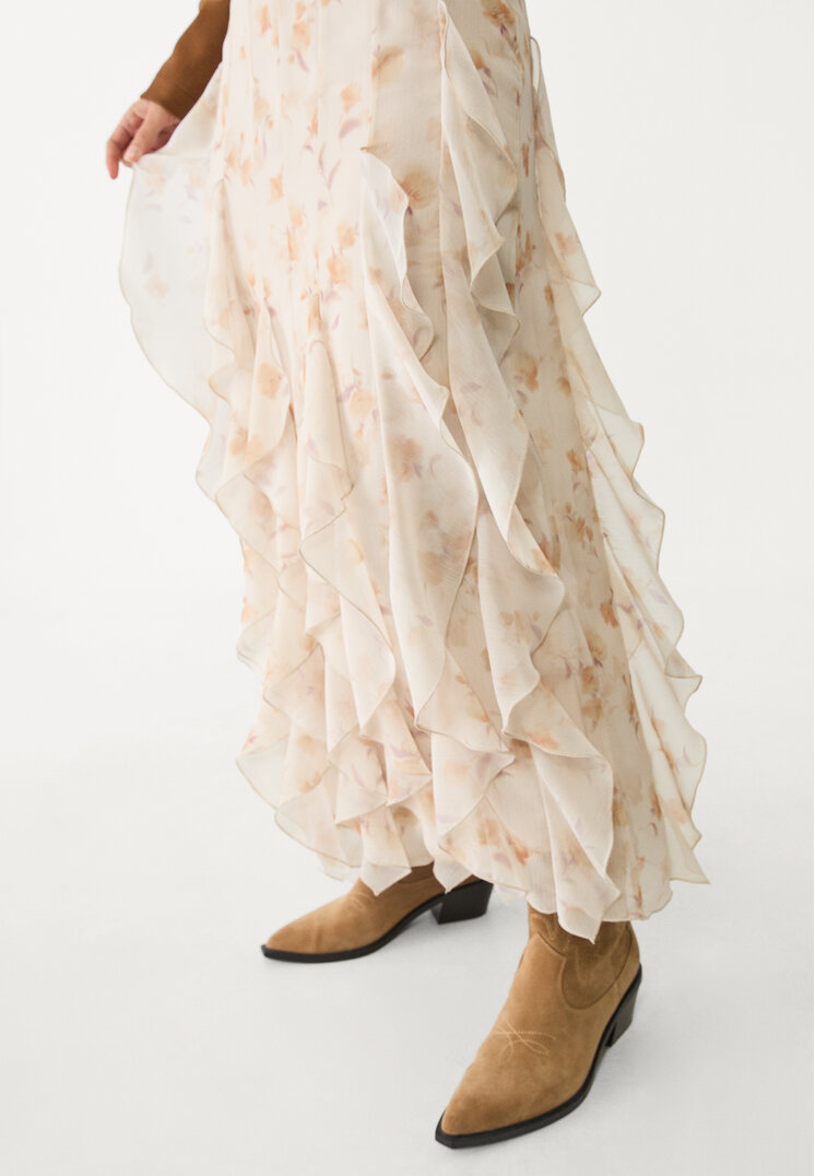 falda midi volantes estampado