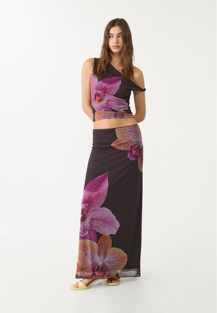 falda midi tul estampado