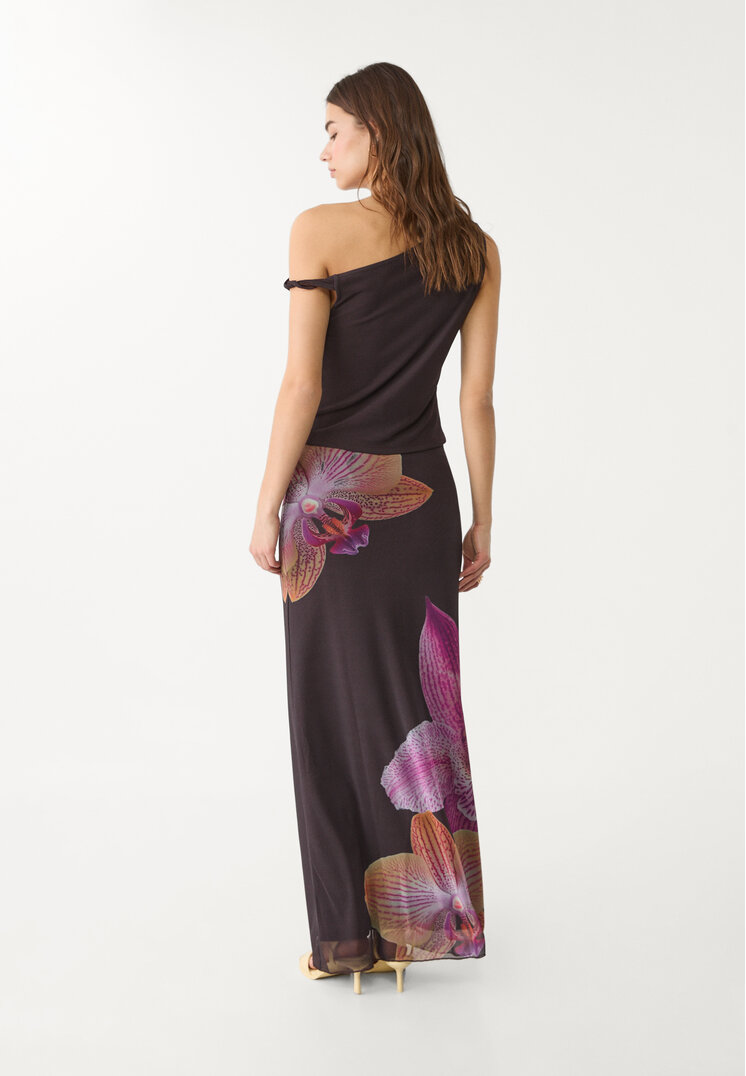 falda midi tul estampado