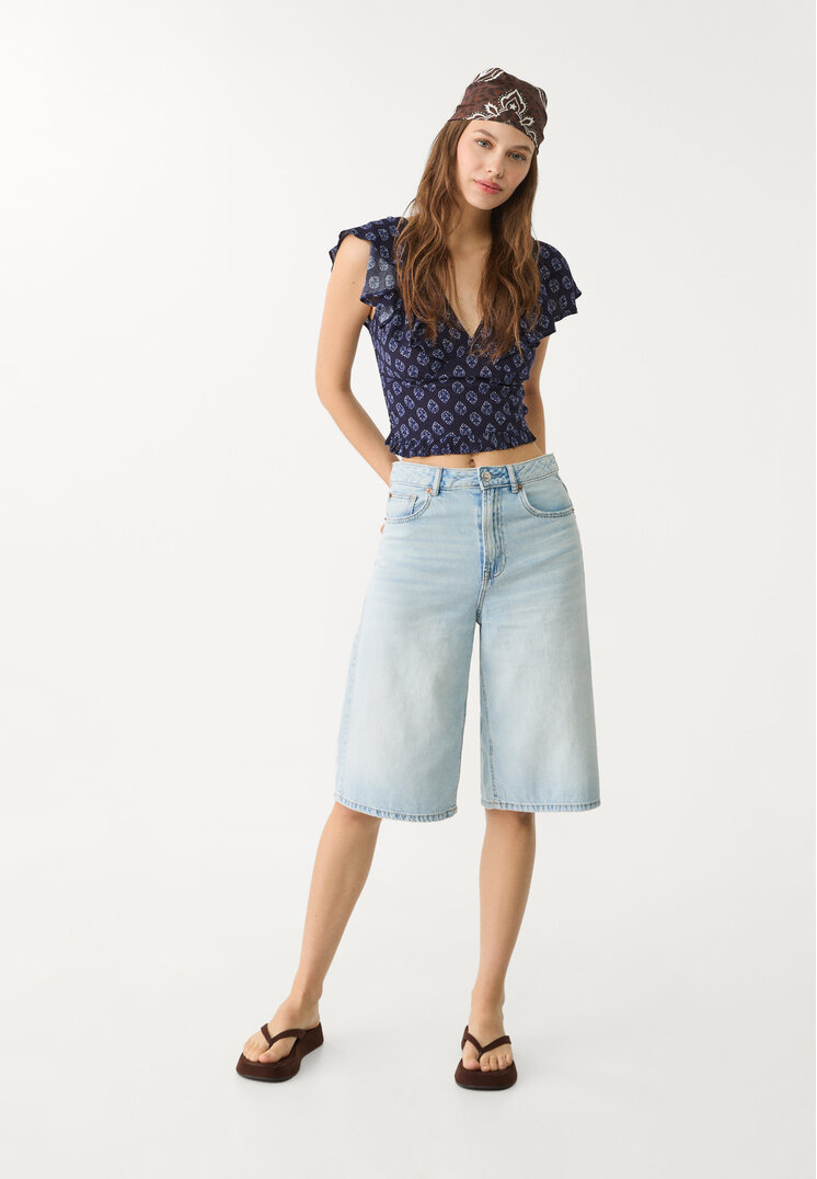 Stradivarius Jorts Tip Bermude Din Denim Denim Albastru 38