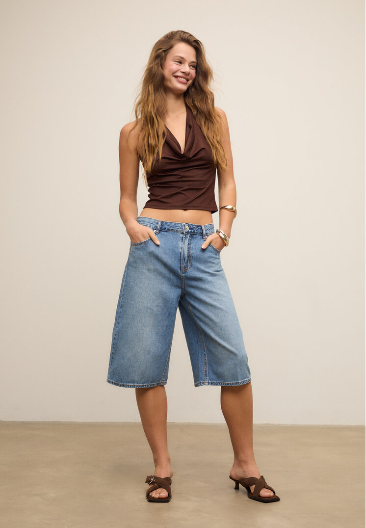 Stradivarius Jorts Tip Bermude Din Denim Denim Albastru 44