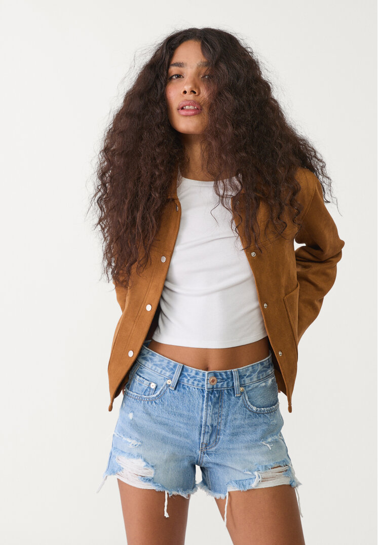 Stradivarius D75 Pantaloni Scurți Din Denim Cu Rupturi Denim Albastru 36