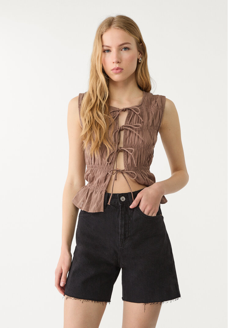 Stradivarius D93 Pantaloni Scurți Longline Din Denim Denim Negru 38
