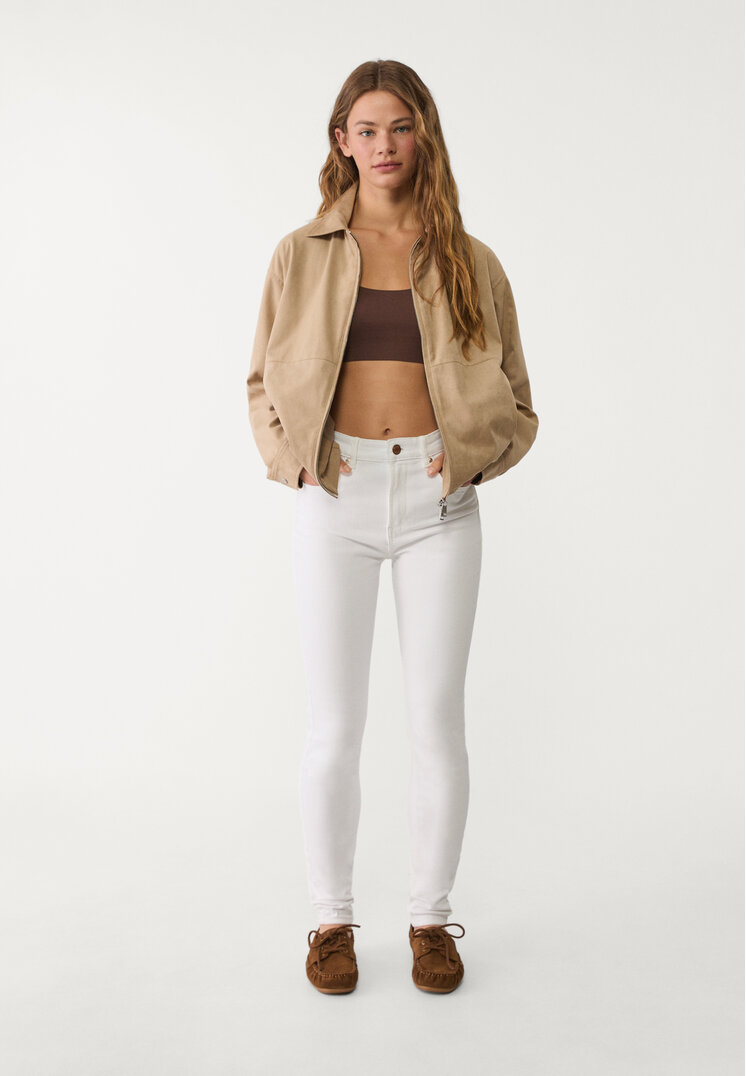 Stradivarius 1400 Blugi Skinny Regular Waist Alb 42