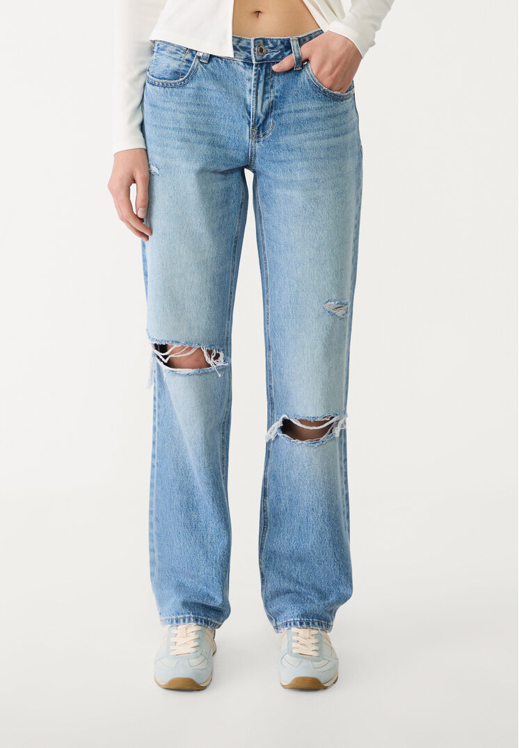 Stradivarius D03 Τζιν Παντελόνι Straight Low Μπλε Μεσαίας Απόχρωσης 36 φωτογραφία