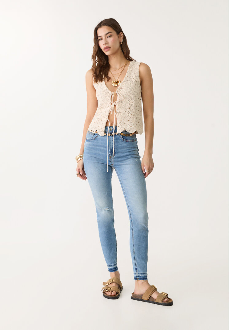 Stradivarius 1450 Blugi Skinny Cu Talie Foarte Înaltă Denim Albastru 32