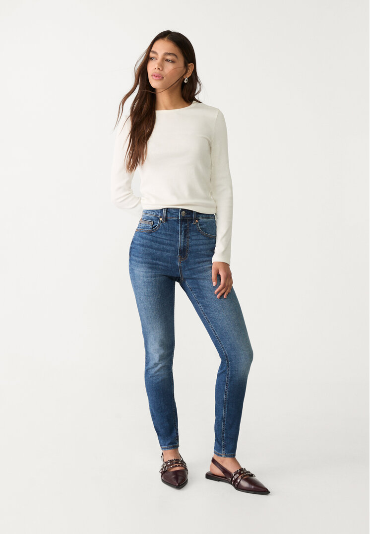 Stradivarius 1450 Blugi Skinny Cu Talie Foarte Înaltă Denim 34