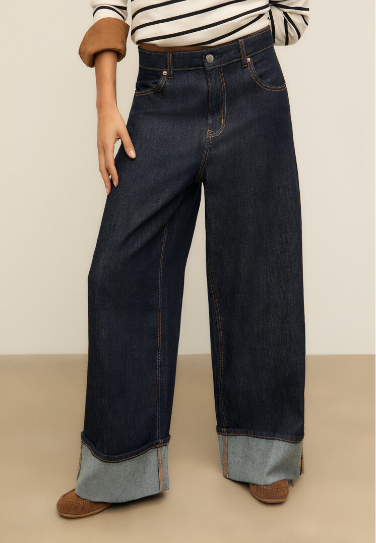 jeans wide leg detalle bajo