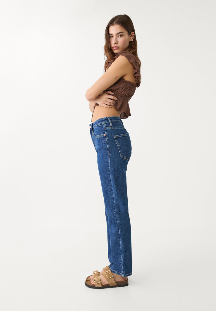 Stradivarius 1465 Blugi Mom Slim Denim Albastru Mediu 32