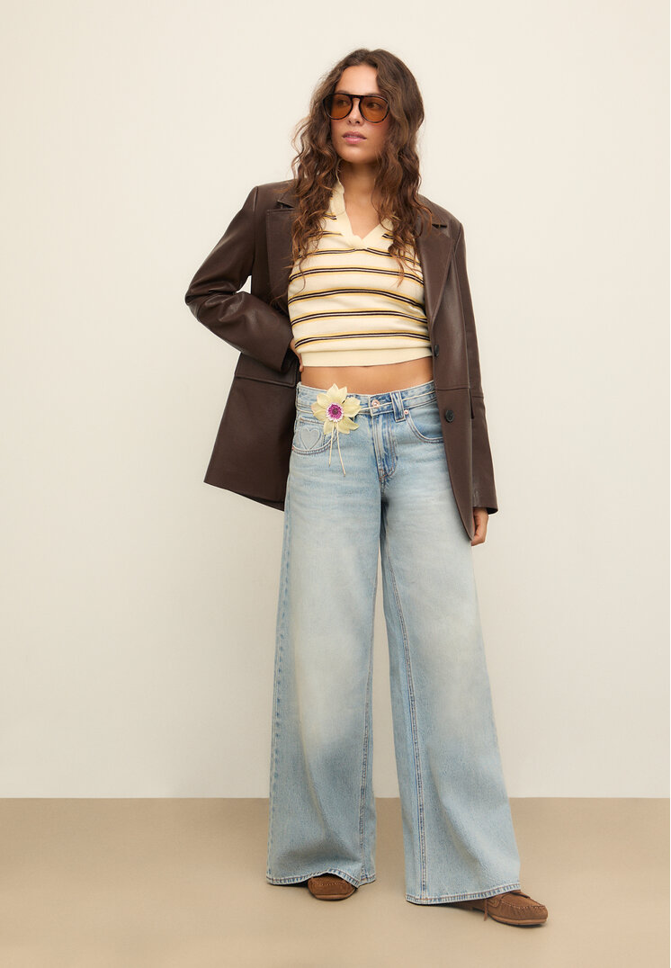 jeans wide leg low waist corazones