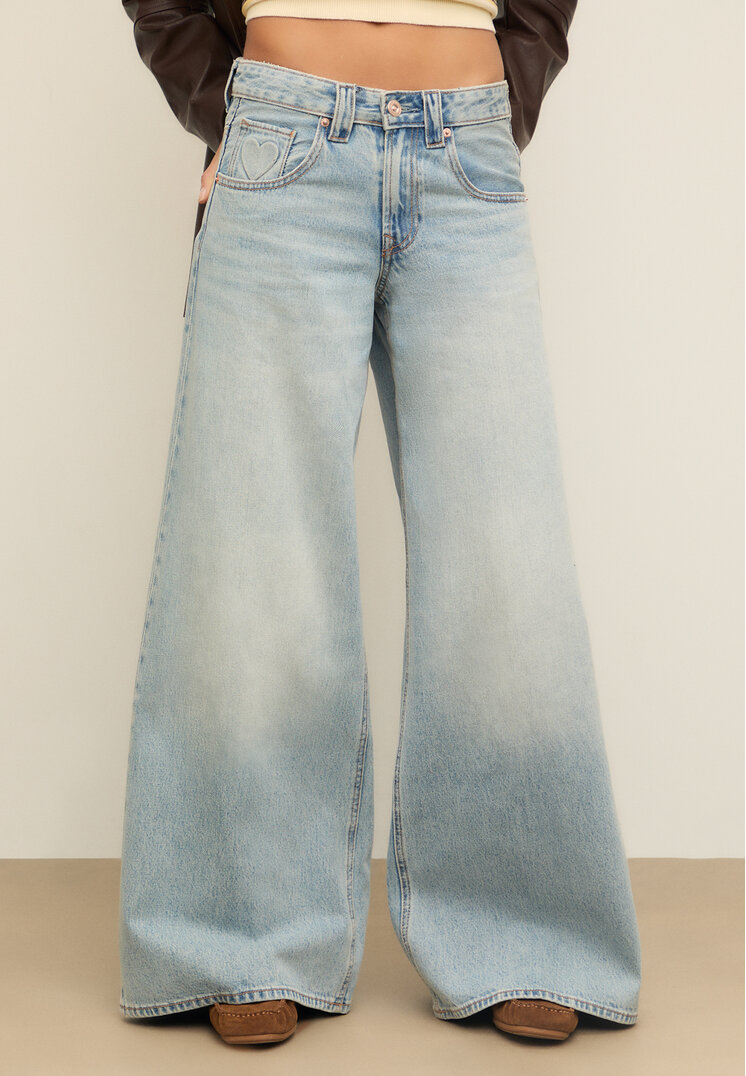 jeans wide leg low waist corazones