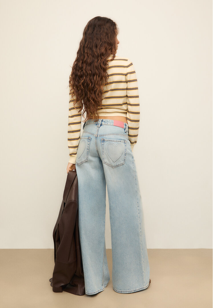 jeans wide leg low waist corazones