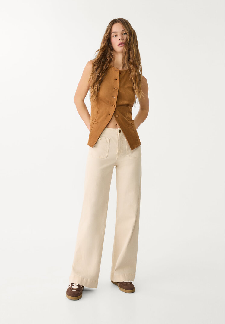 Stradivarius D77 Pantaloni Minimaliști Cu Buzunare Piatră 32