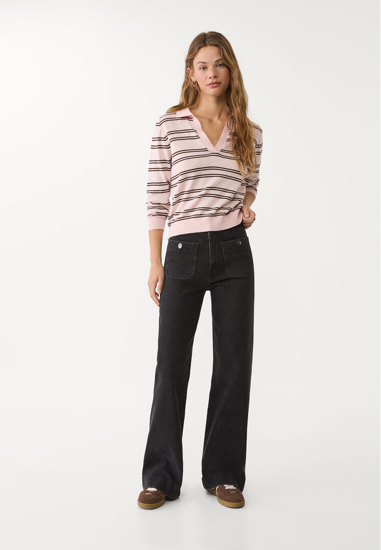 Stradivarius D77 Blugi Minimaliști Cu Buzunare Denim Negru 36
