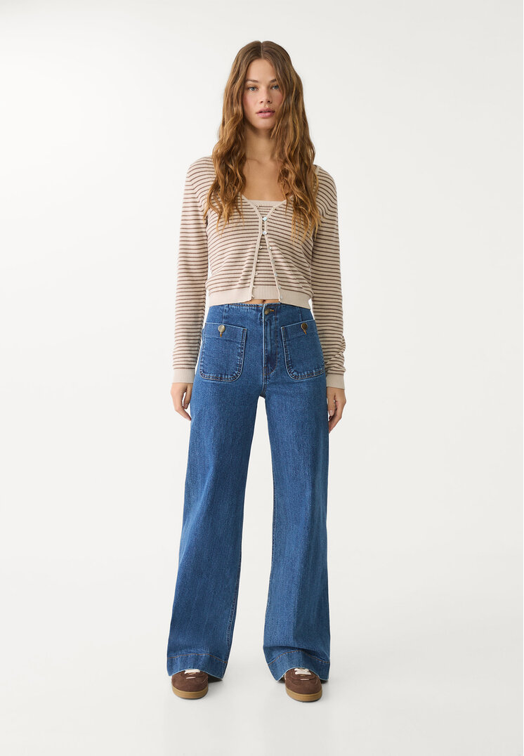Stradivarius D77 Blugi Minimaliști Cu Buzunare Denim 36