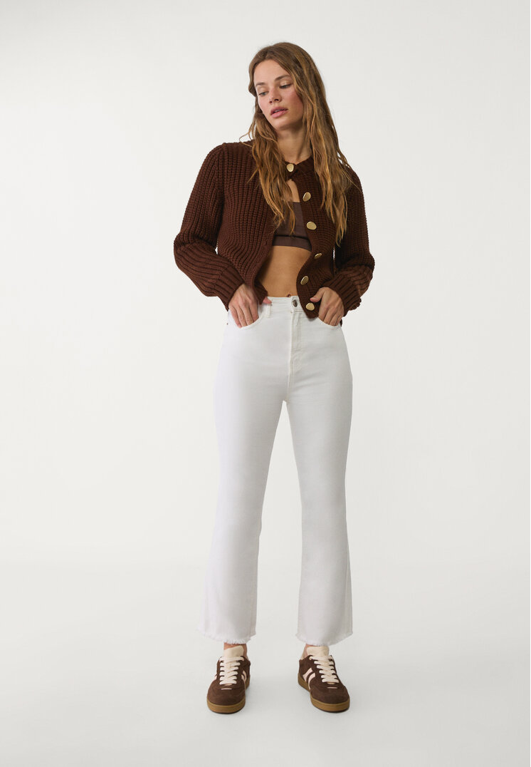 Stradivarius Blugi D78 Cropped Evazați Alb 38