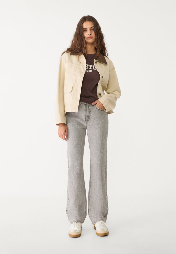 Stradivarius D98 Blugi Straight Fit Cu Efect Vintage Gri Perlat 42