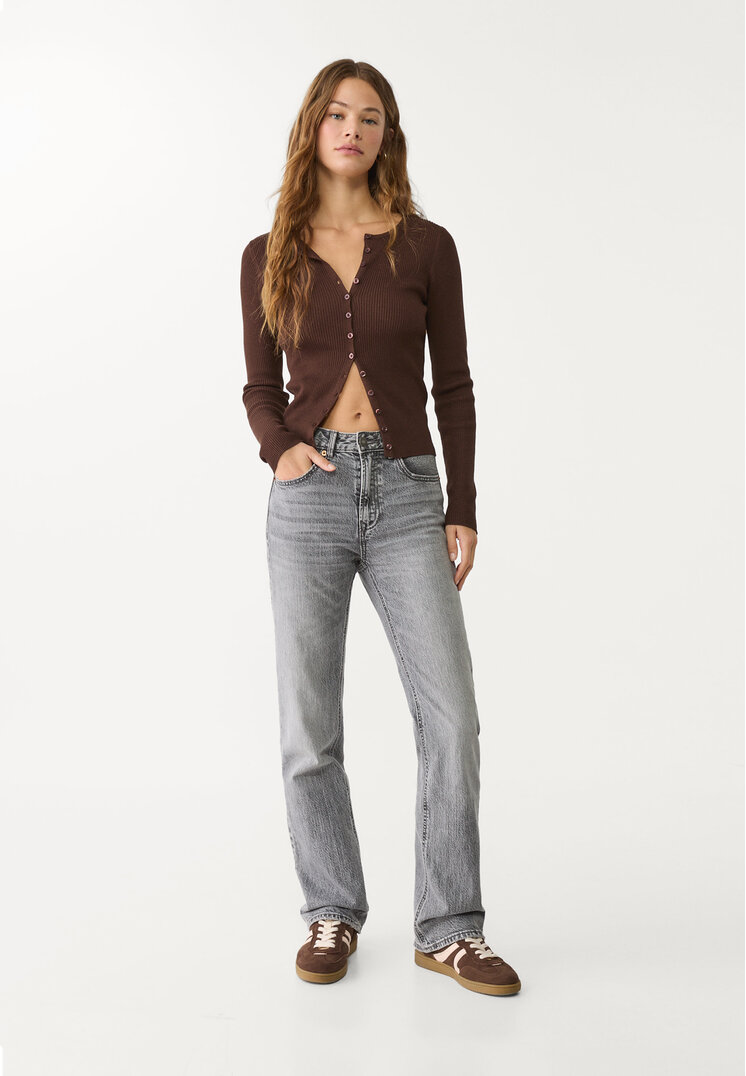 Stradivarius D98 Blugi Straight Fit Cu Efect Vintage Denim Negru 40