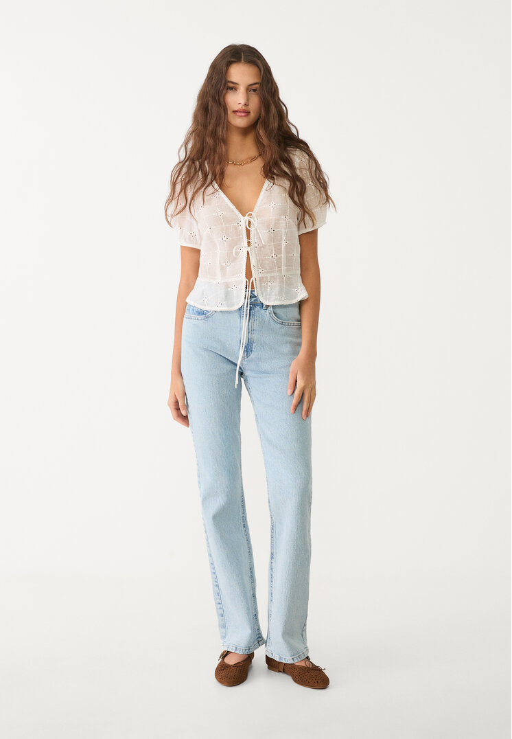Stradivarius D98 Blugi Straight Fit Cu Efect Vintage Denim 34