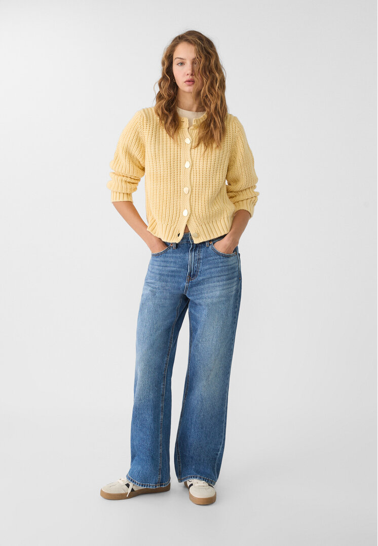 Stradivarius Knit cardigan with golden buttons Gold M