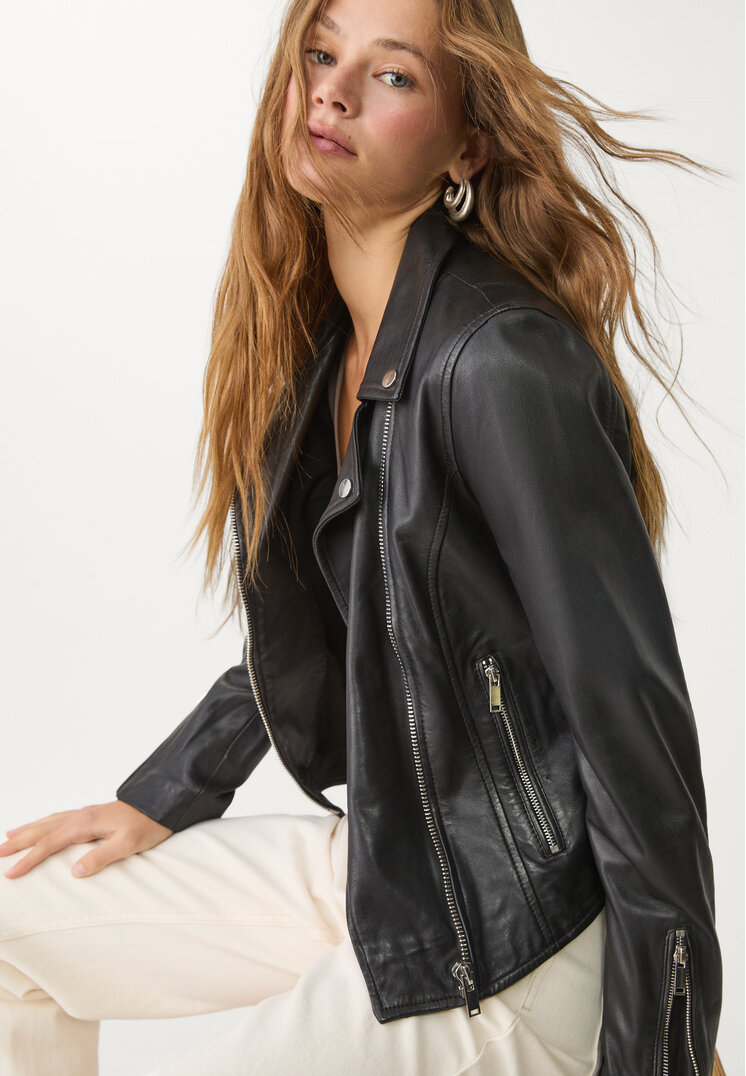 Stradivarius Geacă Biker Piele Negru Xl